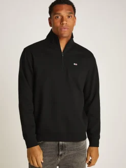 1/4 Zip Mock Neck Fleece Sweatshirt, Black, M