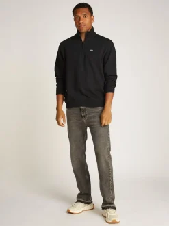 1/4 Zip Mock Neck Fleece Sweatshirt, Black, M