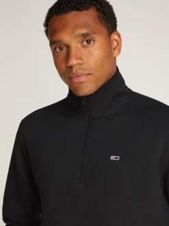 1/4 Zip Mock Neck Fleece Sweatshirt, Black, M
