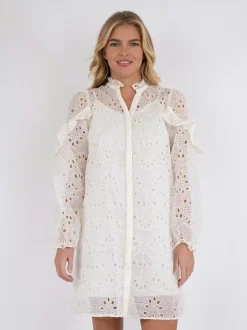 Abby Embroidery Kjole, Ivory, 34