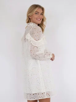 Abby Embroidery Kjole, Ivory, 34