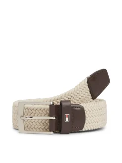 Adan Enamel Flag Braided Elastic Bælte, Classic Beige/Tan, 105 cm