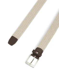 Adan Enamel Flag Braided Elastic Bælte, Classic Beige/Tan, 105 cm