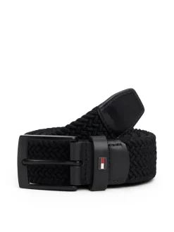 Adan Enamel Flag Braided Elastic Bælte, Black, 105 cm