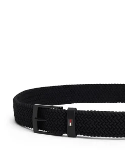 Adan Enamel Flag Braided Elastic Bælte, Black, 105 cm