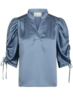 Alvira Drapy Satin Bluse, Dusty Blue, 40