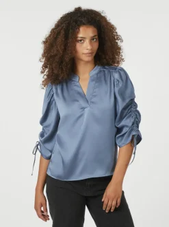 Alvira Drapy Satin Bluse, Dusty Blue, 40