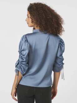 Alvira Drapy Satin Bluse, Dusty Blue, 40