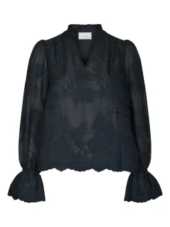 Amara Big Embroidery Bluse, Navy, 40