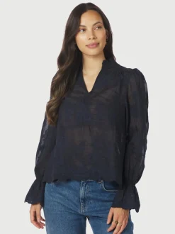 Amara Big Embroidery Bluse, Navy, 40