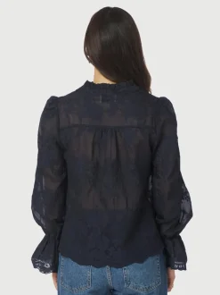Amara Big Embroidery Bluse, Navy, 40