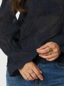 Amara Big Embroidery Bluse, Navy, 40