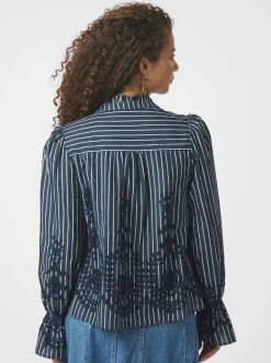 Amara Stripe Emb Bluse, Navy, 40