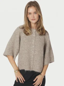 Amaya Fluffy Knit Cardigan, Beige Melange, 36