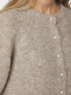 Amaya Fluffy Knit Cardigan, Beige Melange, 36