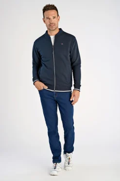 Baseball Collar Cardigan, Navy, L