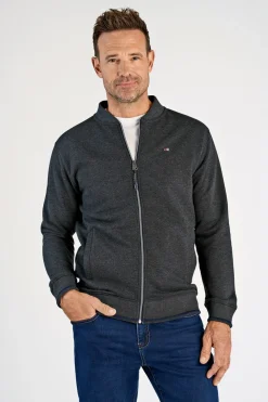 Baseball Collar Cardigan, Dk Grey Mel, XL