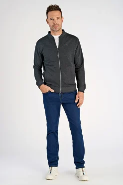 Baseball Collar Cardigan, Dk Grey Mel, XL