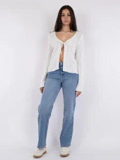 Bates Crochet Knit Cardigan, White, 42