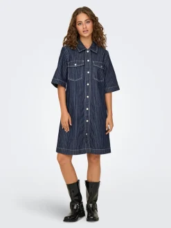 Belle Stripe Kjole, Dark Blue Denim, XS