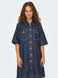 Belle Stripe Kjole, Dark Blue Denim, XS