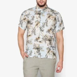 Beton Linen Print Skjorte, Air Blue, XXL