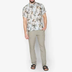 Beton Linen Print Skjorte, Air Blue, XXL