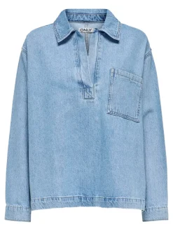 Birdie Polo Denimbluse, Light Blue Denim, M