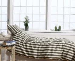 Blok Strib Sengetøj, Olive/Sand, 140x220 cm