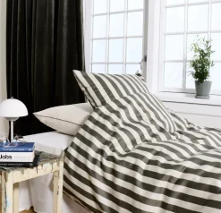 Blok Strib Sengetøj, Olive/Sand, 140x220 cm