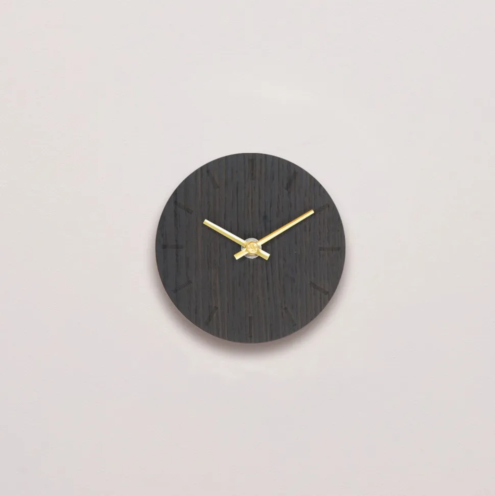 Bord- & Vægur, Dark Oak/ Gold, Ø12 cm