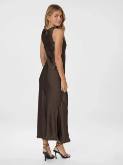 Celinie Heavy Sateen Kjole, Dark Brown, 36