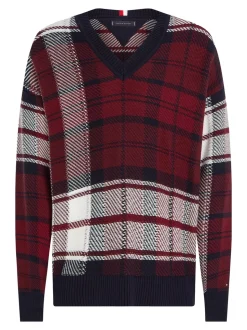 Check Texture Striktrøje, Deep Rouge Multi, XL