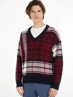 Check Texture Striktrøje, Deep Rouge Multi, XL