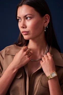 Chiera Uno Ørerings Vedhæng, Guld/Hvid