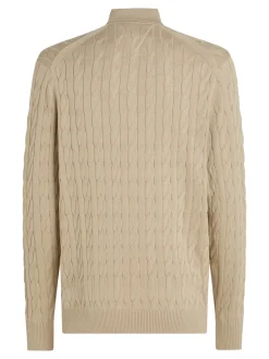 Classic Cable Polo Zip Cardigan, Sandalwood, 3XL