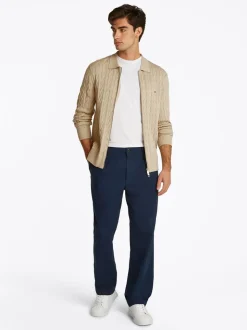 Classic Cable Polo Zip Cardigan, Sandalwood, 3XL