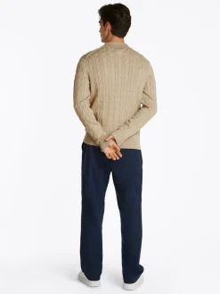 Classic Cable Polo Zip Cardigan, Sandalwood, 3XL