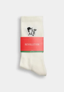 COF Jaquard Crew Strømper, White, One Size