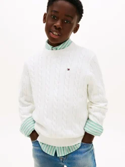 Cotton Cable Sweater, Ivory Silk, 164 cm