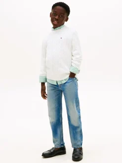 Cotton Cable Sweater, Ivory Silk, 164 cm