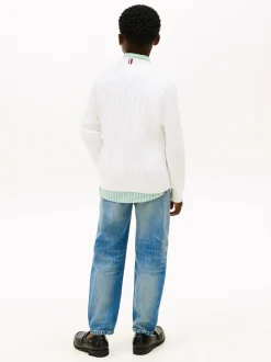 Cotton Cable Sweater, Ivory Silk, 164 cm