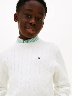 Cotton Cable Sweater, Ivory Silk, 164 cm