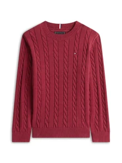 Cotton Cable Sweater, Rich Cherry, 152 cm