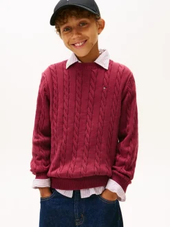 Cotton Cable Sweater, Rich Cherry, 152 cm