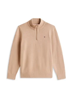 Cotton Half Zip Sweater, Malted Milk, 152 cm