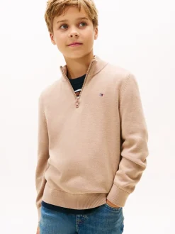 Cotton Half Zip Sweater, Malted Milk, 152 cm