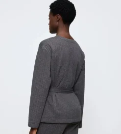 Cozy Comfort Quilted Robe Bluse, Dark Grey Melange, 44