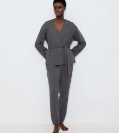 Cozy Comfort Quilted Robe Bluse, Dark Grey Melange, 44