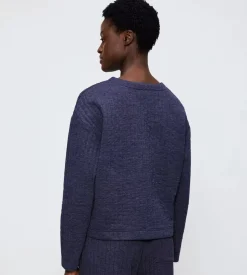 Cozy Comfort Quilted Sweater, Blue Dark Combination, 40